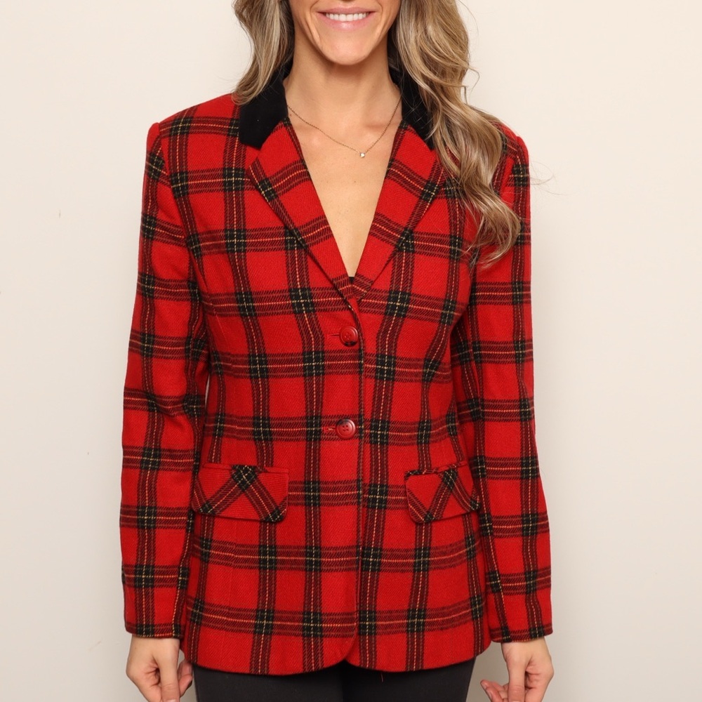 EUC Vintage Plaid Wool Blazer Jacket
